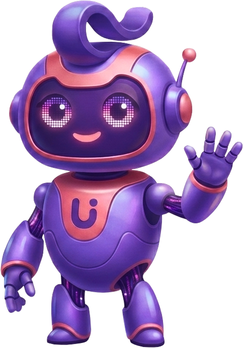 Mascote robô da UiTech acenando